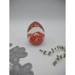 Vintage 3" Norleans Japan Blown Glass Egg Paperweight Orange Millefiori Bubbles